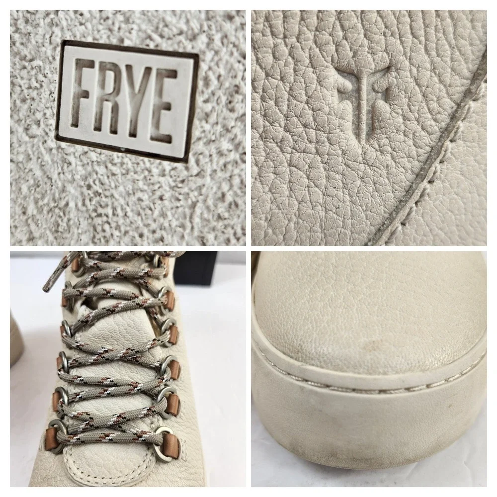 Frye Lena‎ Hiker High Top Boots Women's 8M Beige Leather Lace Up Zip Sneakers